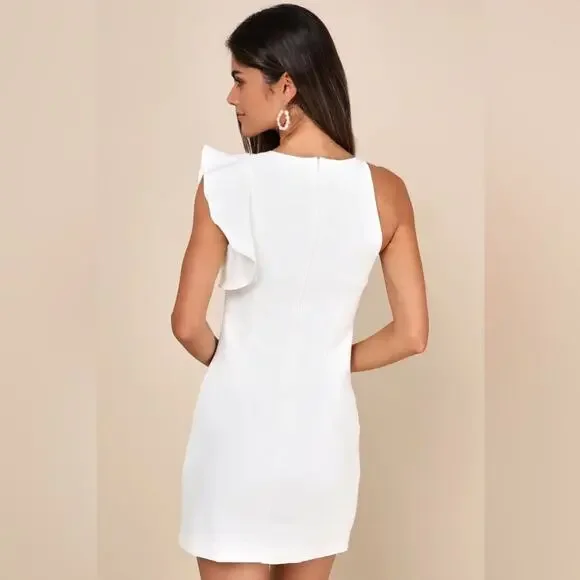 Lulus Dinah White One-Shoulder Ruffle Sleeve Dress Size Small EUC - Picture 3 of 12